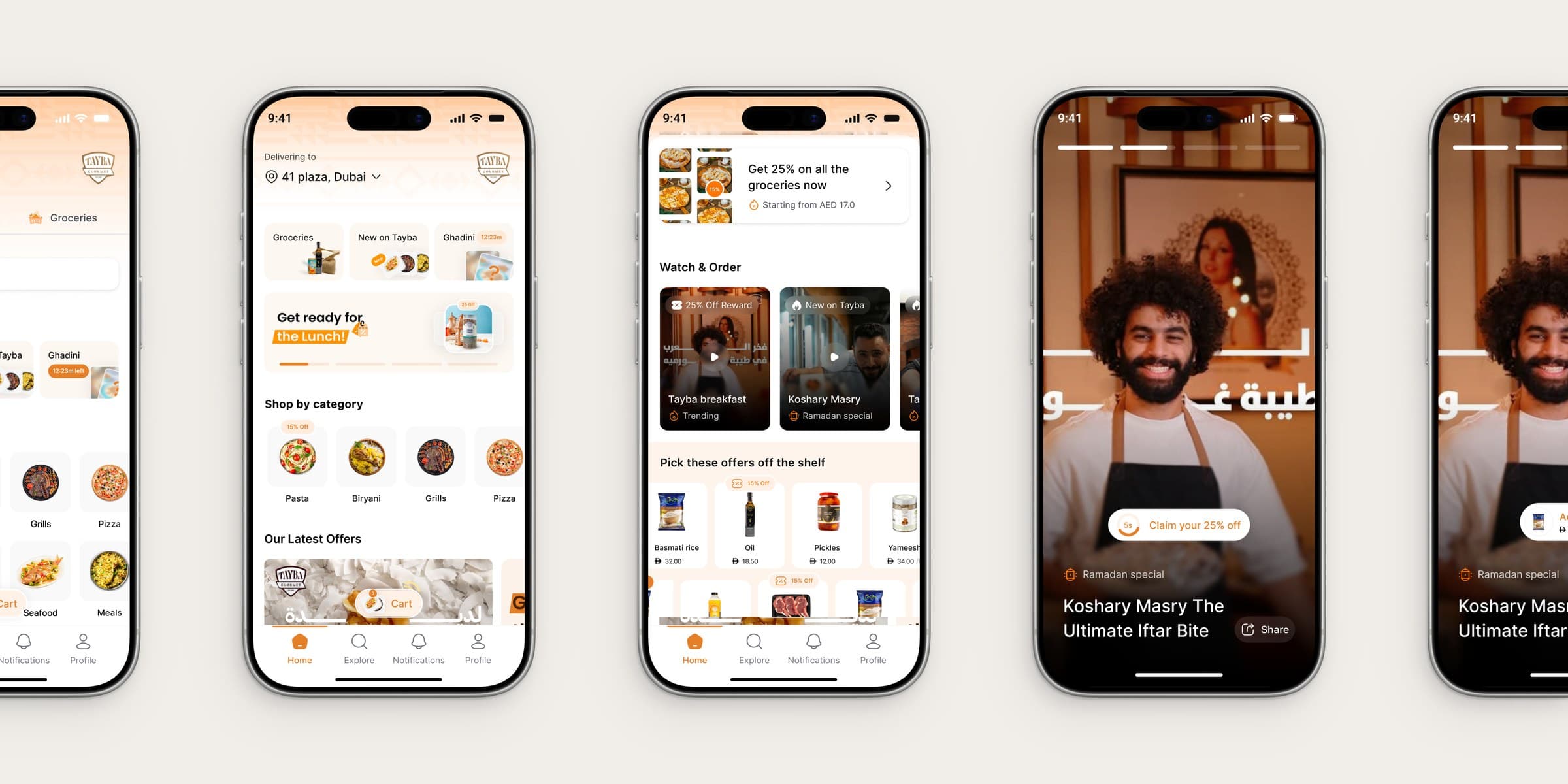 Watch & Order: from the home feed into a chef’s story, then one tap to claim the offer